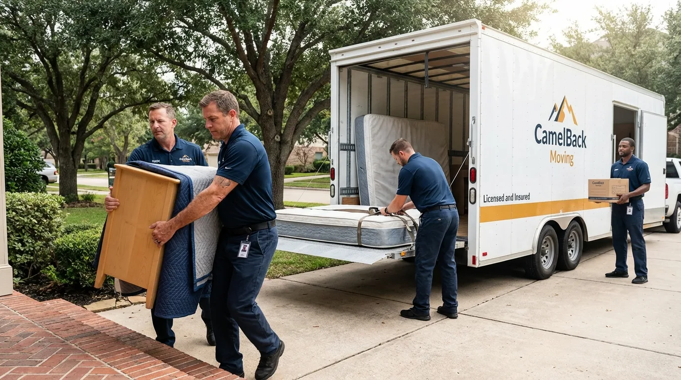 Crew loading residential truck for cross-state move from Azle, TX